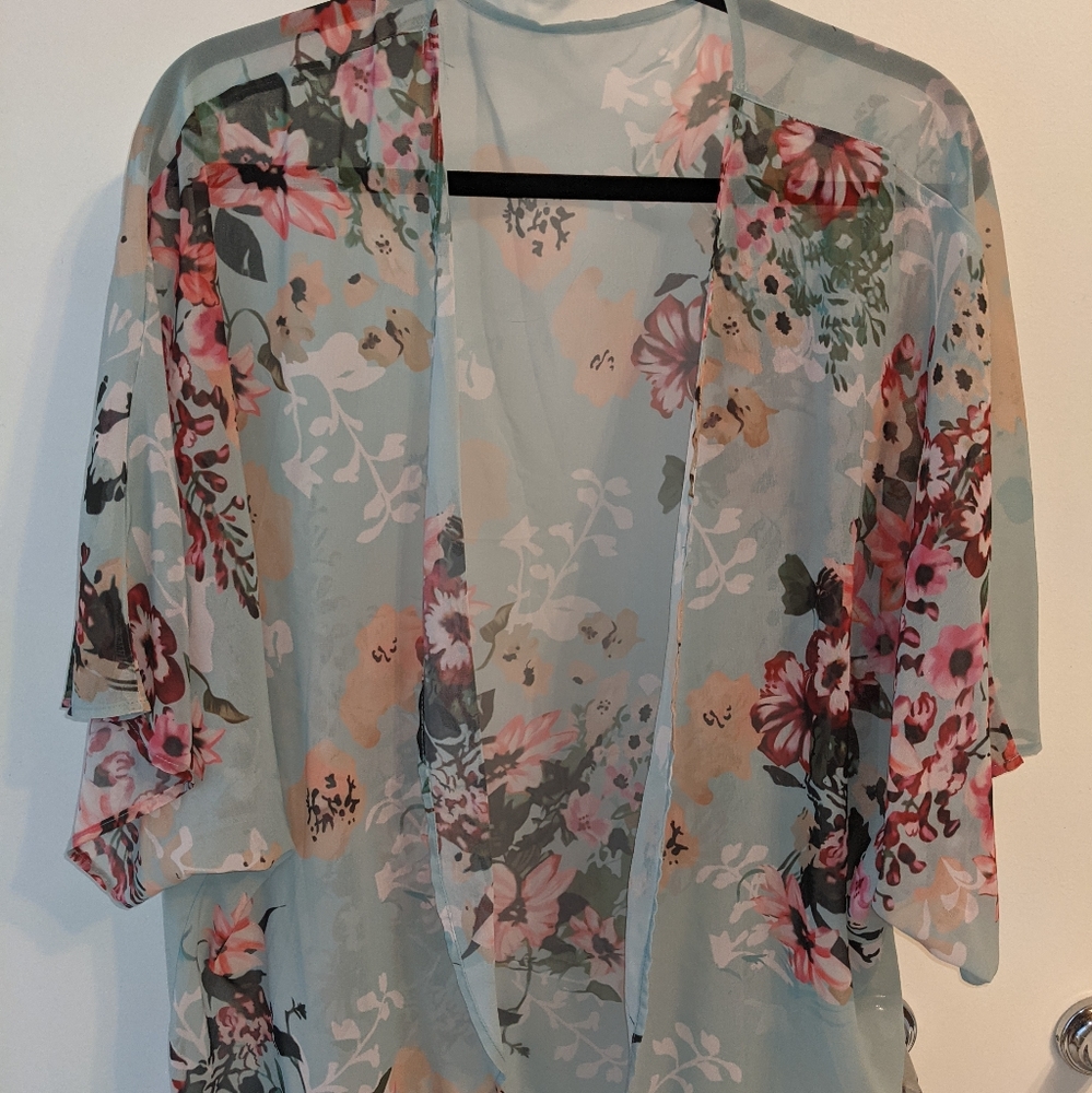 Sheer Floral Kimono style coverup